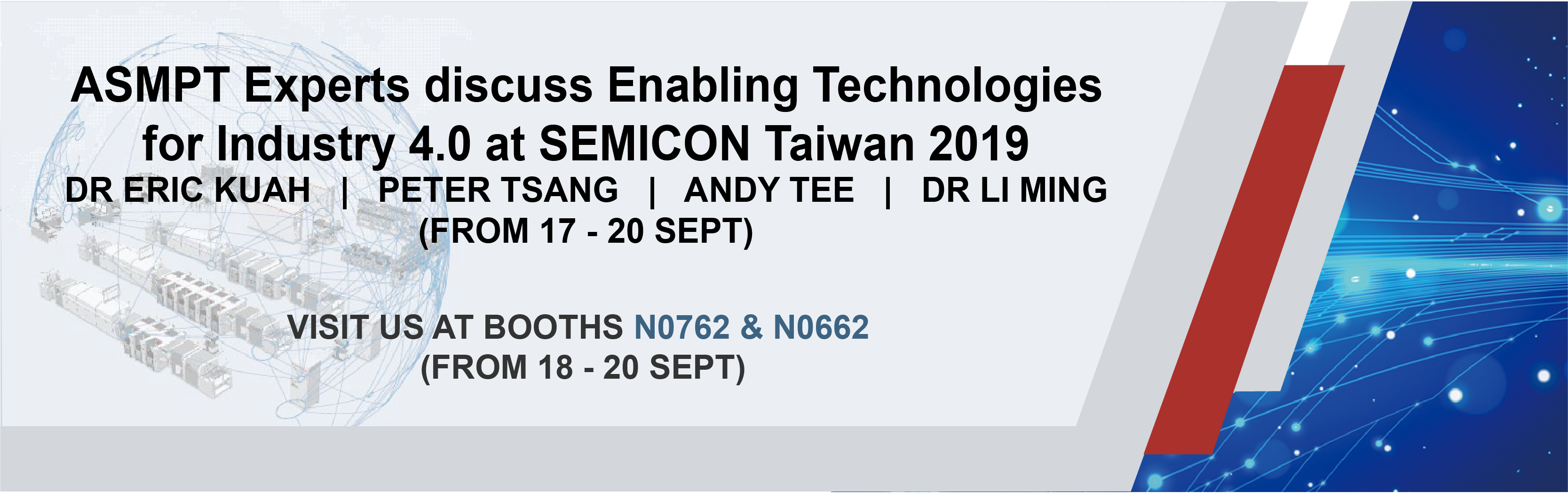 ASM Pacific Technology Experts Discuss Enabling Technologies For Industry 4.0 At SEMICON Taiwan (17 – 20 September 2019)